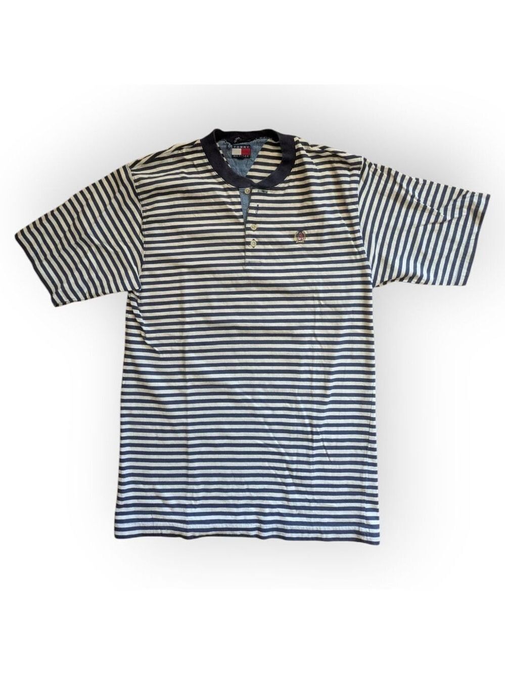 Tommy Hilfiger Blue White Striped Henley T Shirt Extra Large